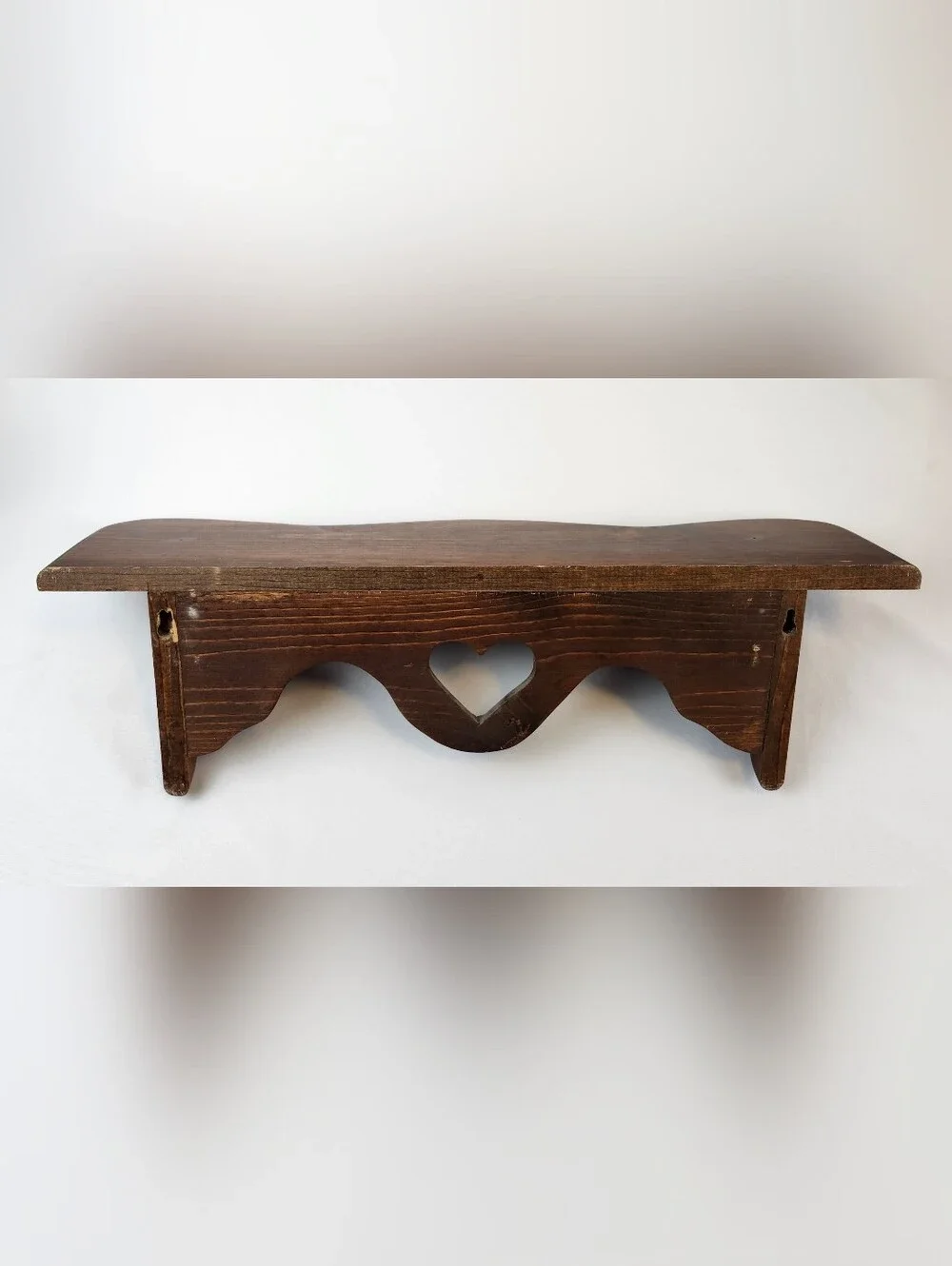 Cottagecore Country Rustic Farmhouse Brown Wood Wall Shelf Heart Cutout  24x6x7